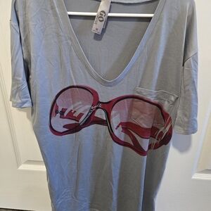 Unisex Gray Tee with Pink Sunglasses Graphic